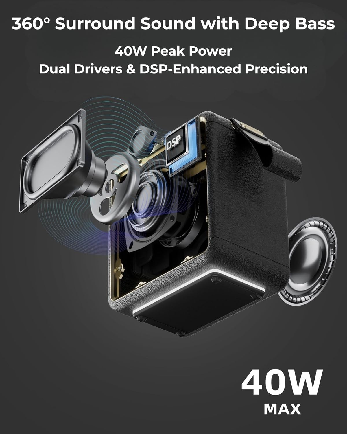 40W Portable Bluetooth Speaker IPX7 Waterproof RGB 17H Bass