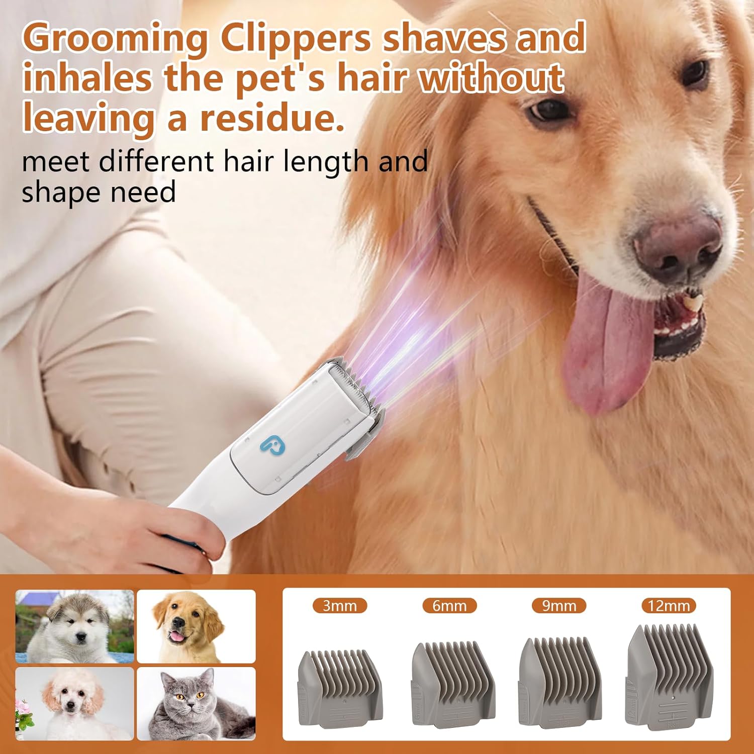 Pet Hair Grooming Vacuum 11KPa 5 in 1 Clipper Kit 2L Low Noise