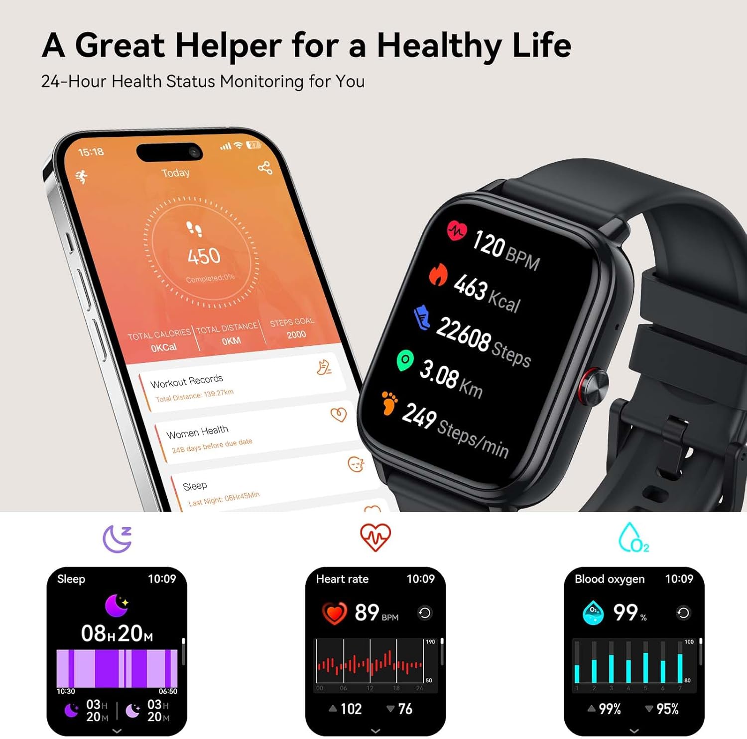 Smart Watch Bluetooth Call 20 Day Battery Fitness Tracker