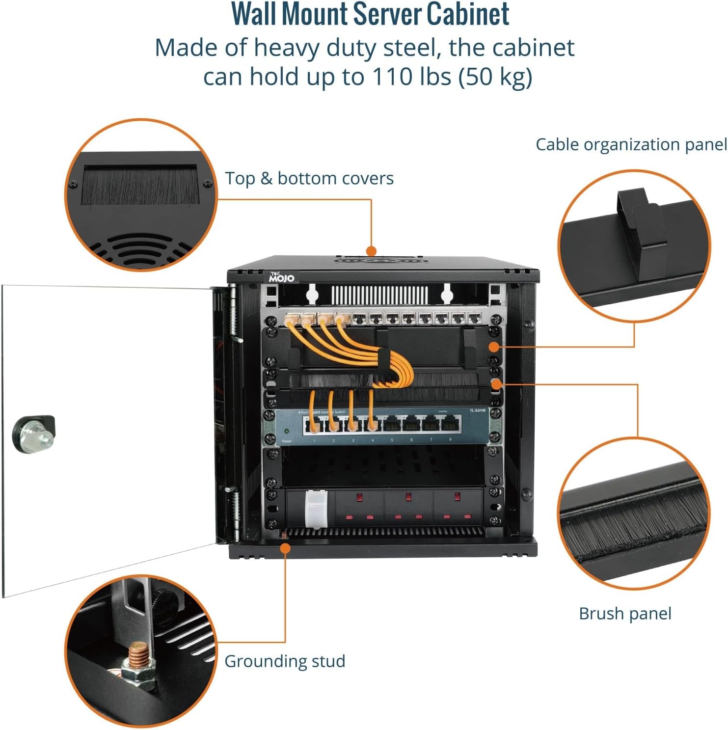 6U 10 Inch Wall Mount Data Cabinet Glass Door Black