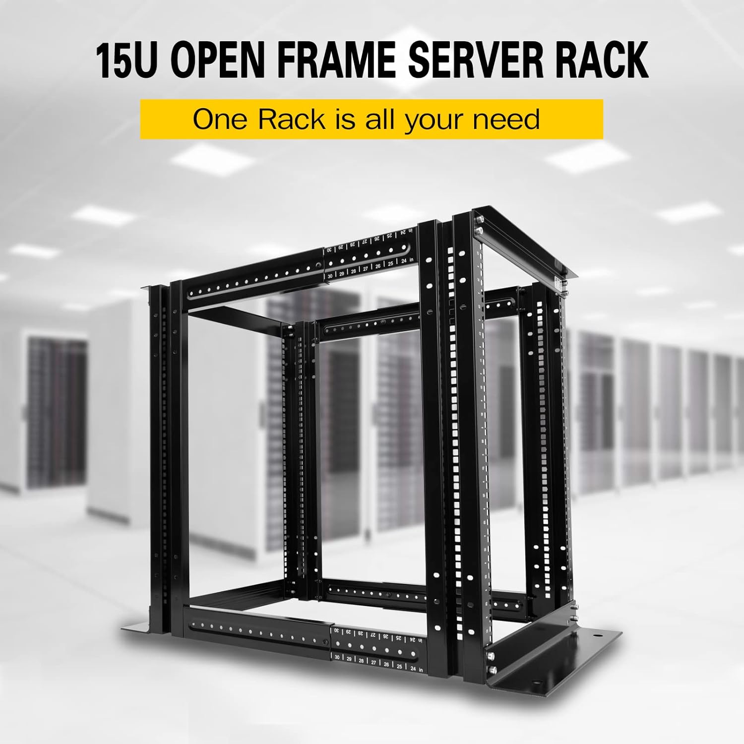 15U 4 Post Open Frame Server Rack Adjustable Depth