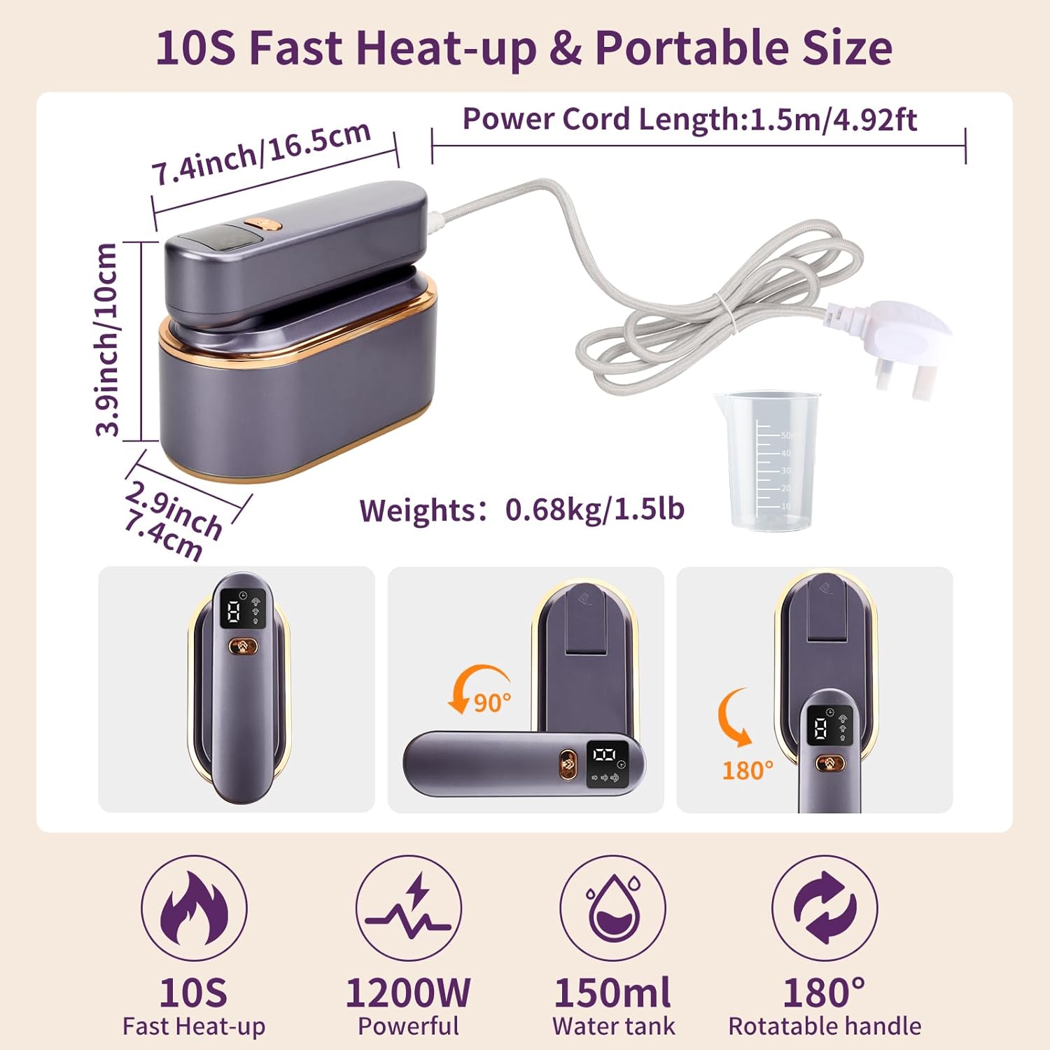Portable Clothes Steamer Travel Iron Foldable Handheld Steam Iron