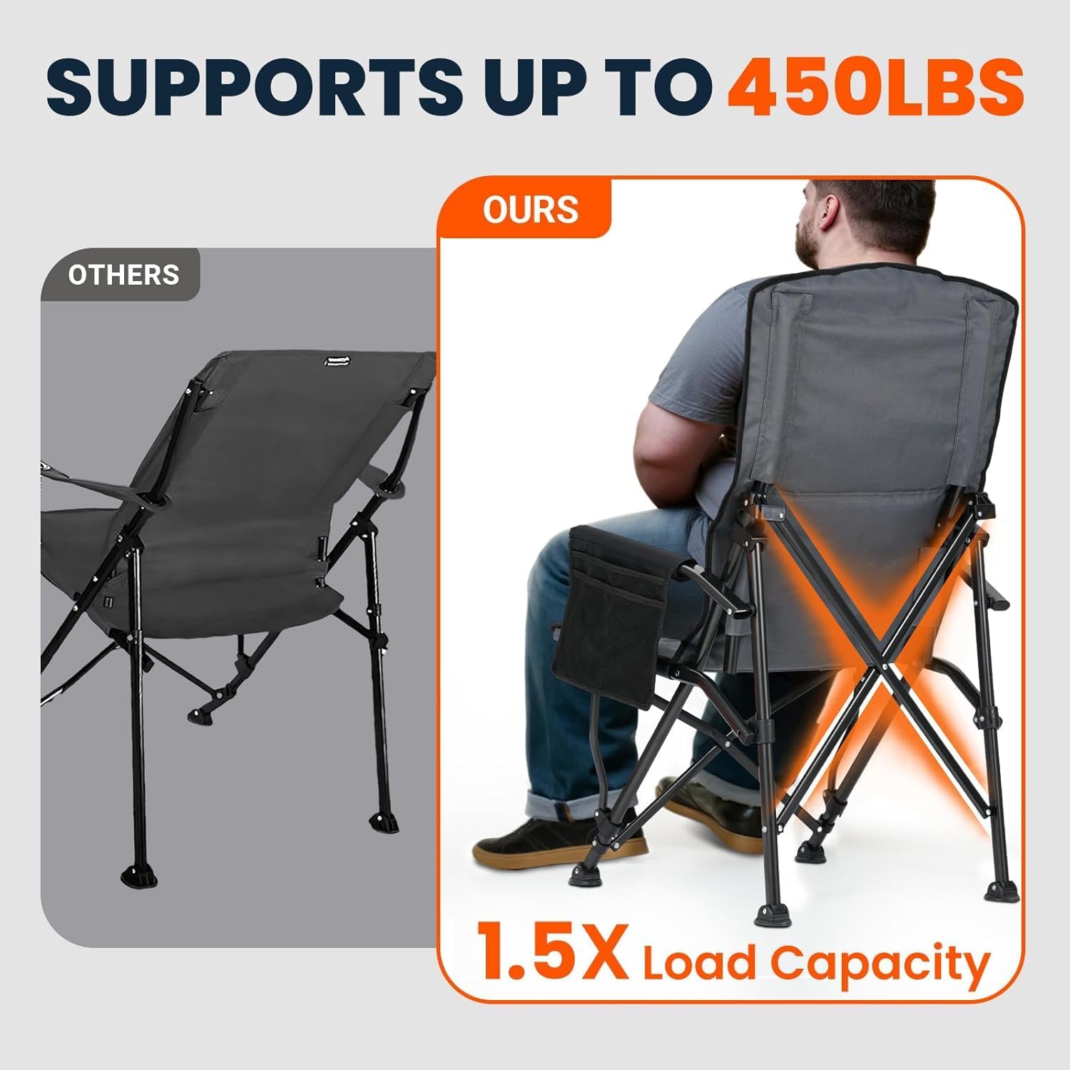 Oversized Adjustable Camping Chair High Back Black