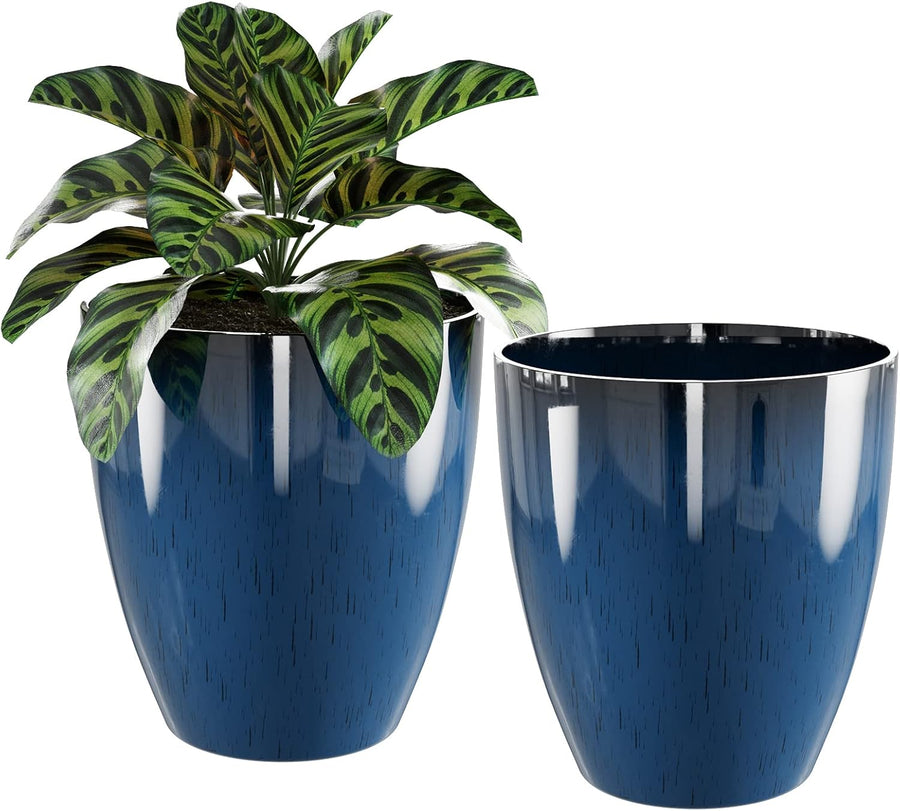 Set of 2 Blue Plant Pots 10 Inch Modern Planters Indoor Outdoor