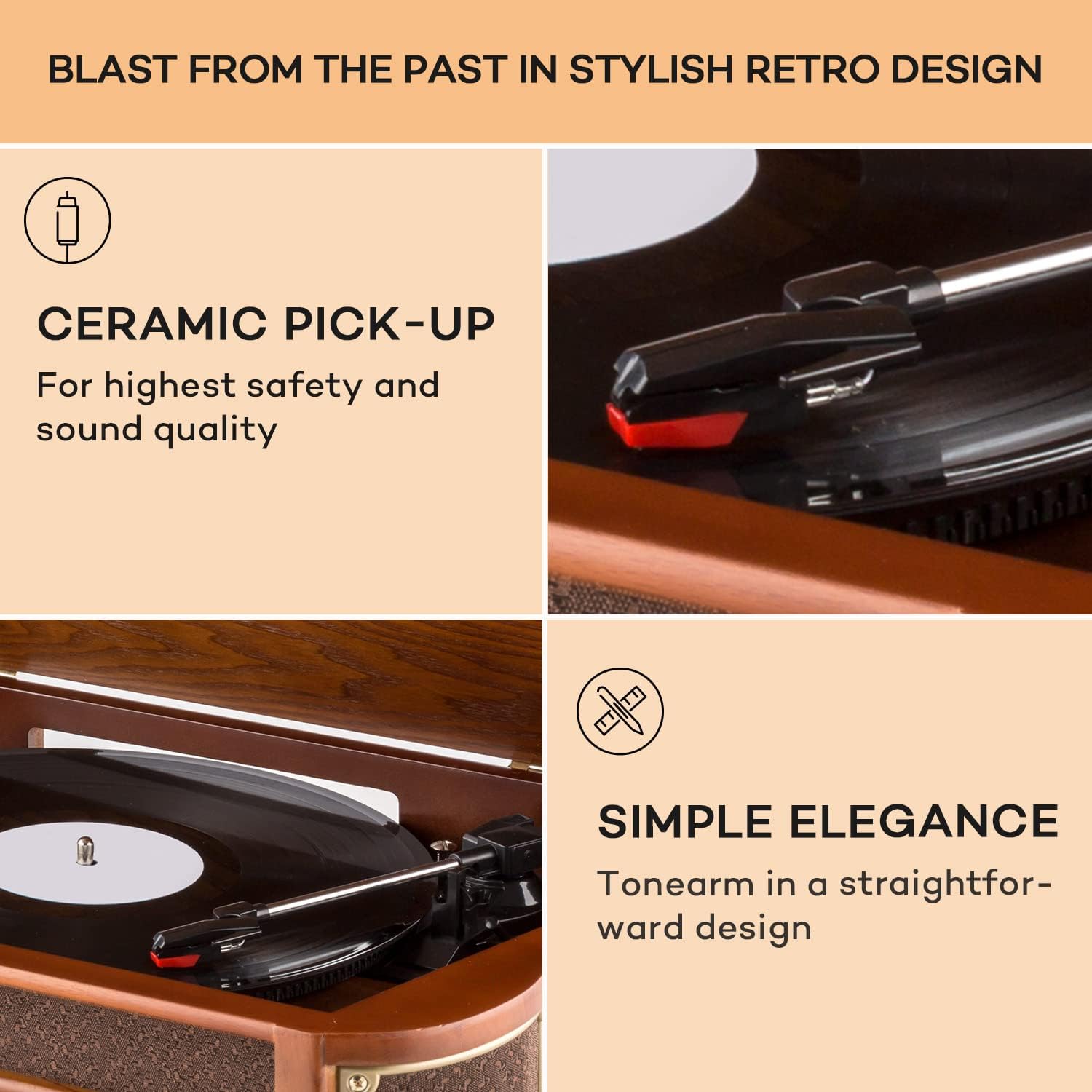 Retro Record Player Bluetooth CD Cassette Radio Brown
