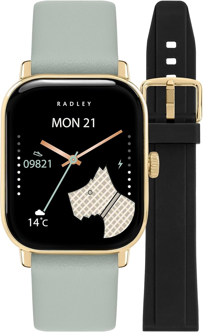 Womens Smart Watch Set Black Silicone Leather Strap