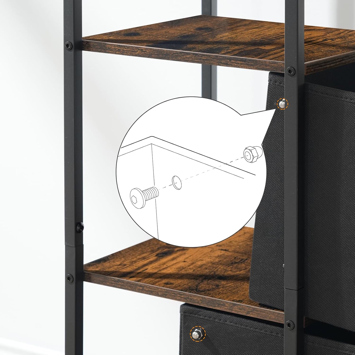 Tall Corner Storage Cabinet Rustic Brown Black Drawer Shelf