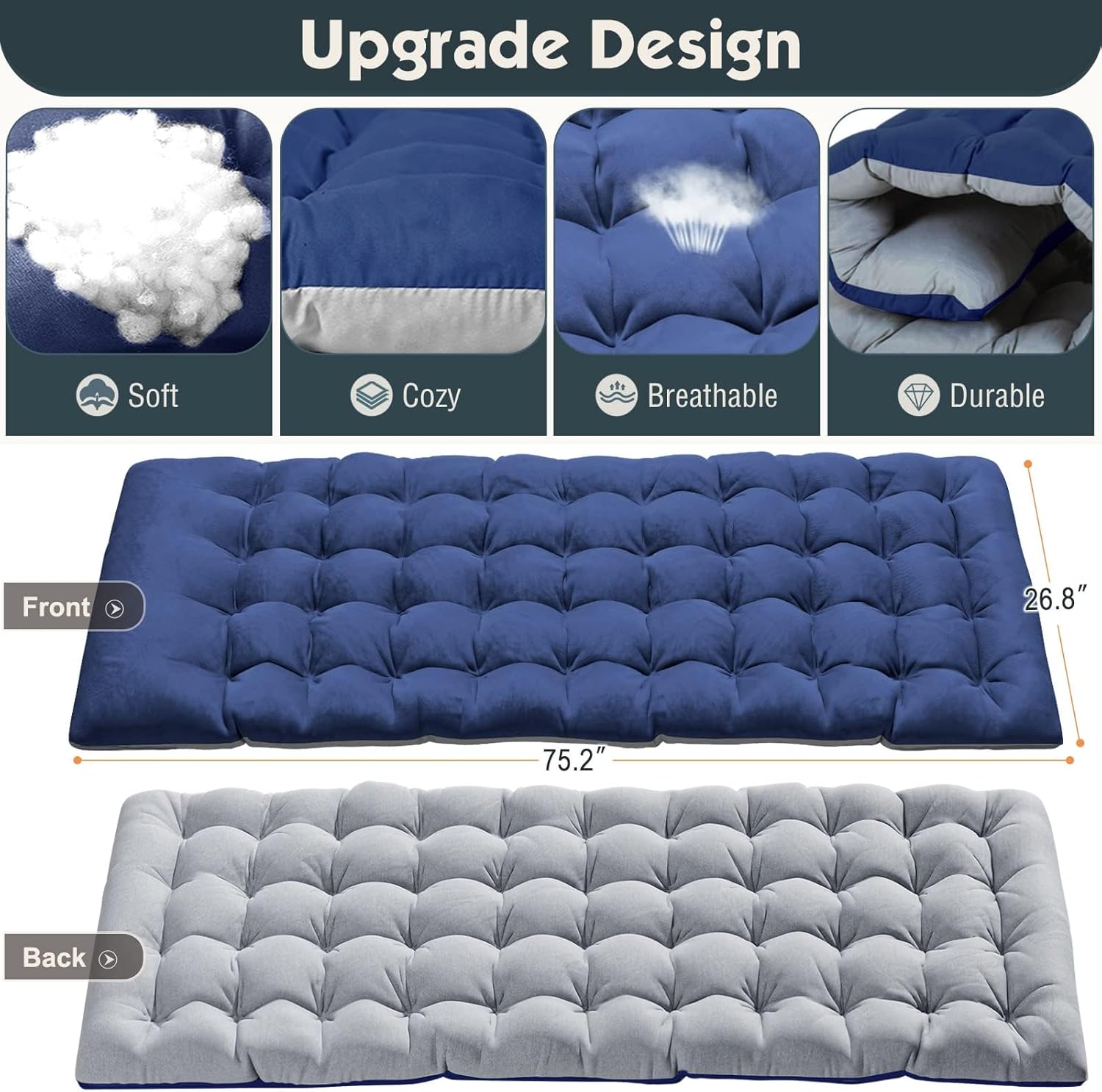 Heavy Duty Folding Sun Lounger Bed Blue Pad XL