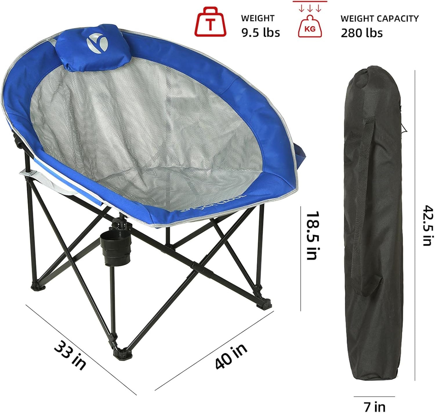 Portable Moon Camping Chair Foldable Saucer Blue