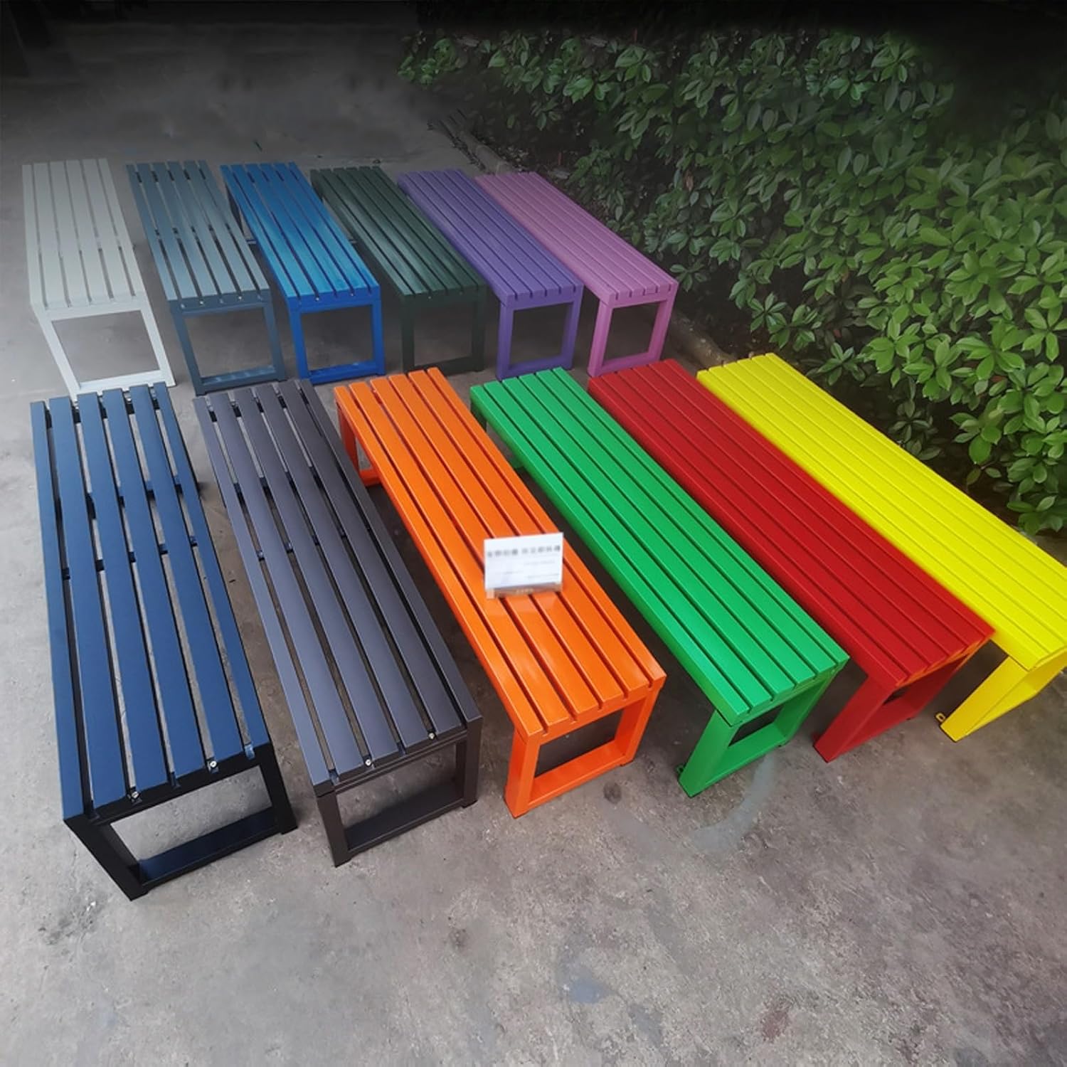 Metal Garden Bench 3 Seater Backless Outdoor Patio Seat 100cm Red
