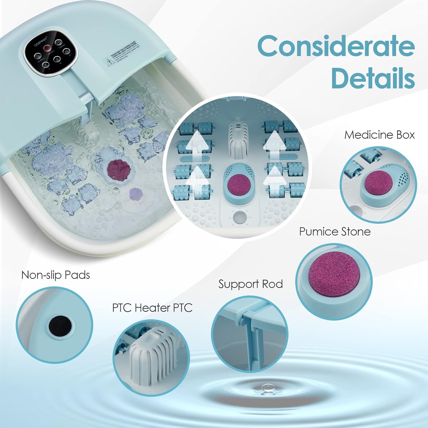 Electric Foldable Foot Spa Massager Heat Bubble Roller Timer