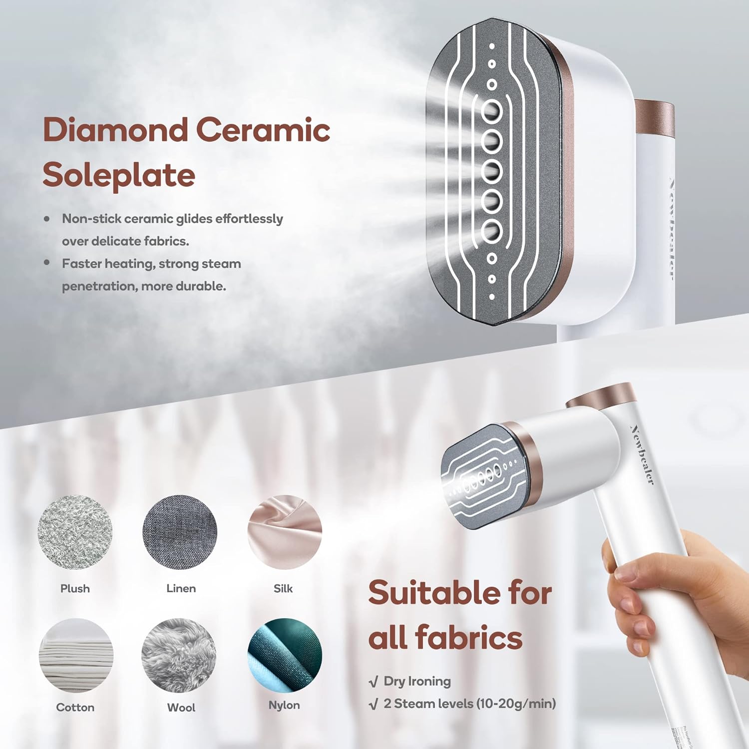 Handheld Clothes Steamer 2-in-1 Garment Steamer Fast Heat 2 Steam Levels