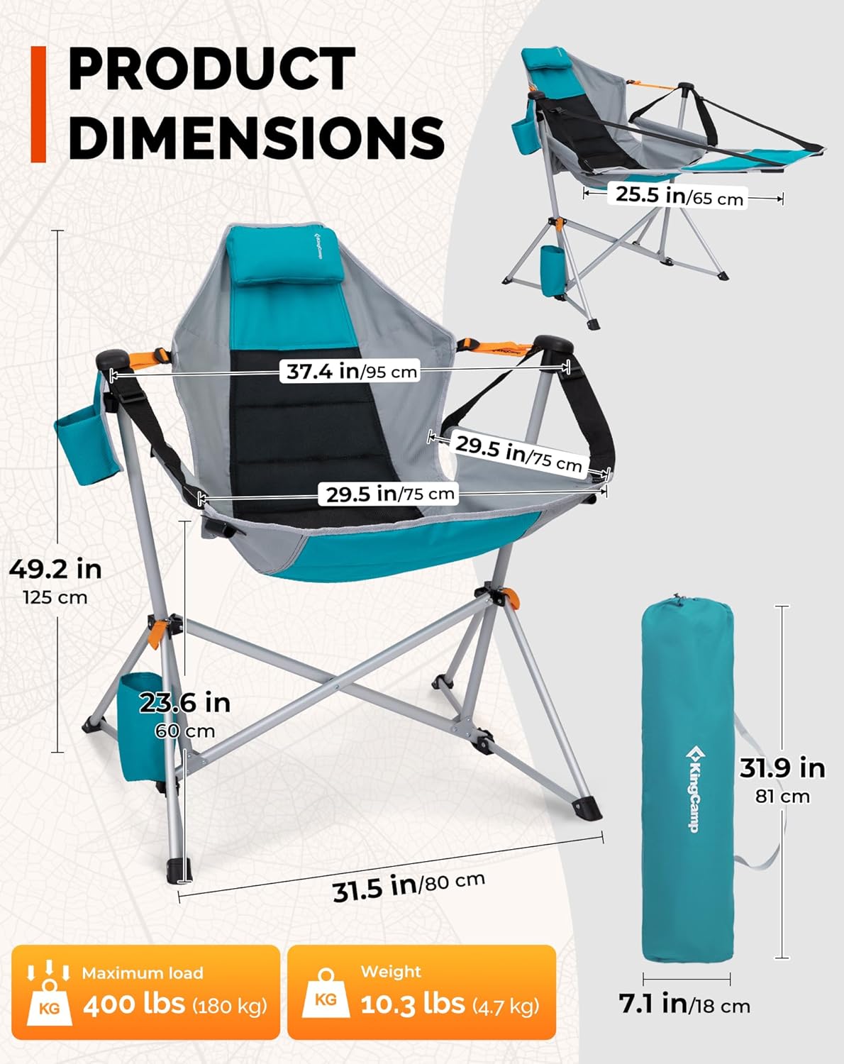 Hammock Camping Chair Swing Seat with Footrest Cyan