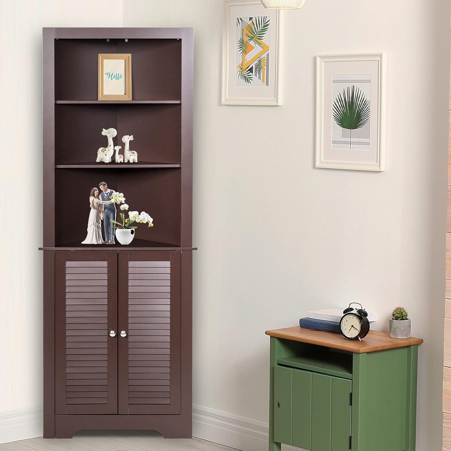 Corner Bathroom Tall Cabinet Triangle Shelf Unit Espresso