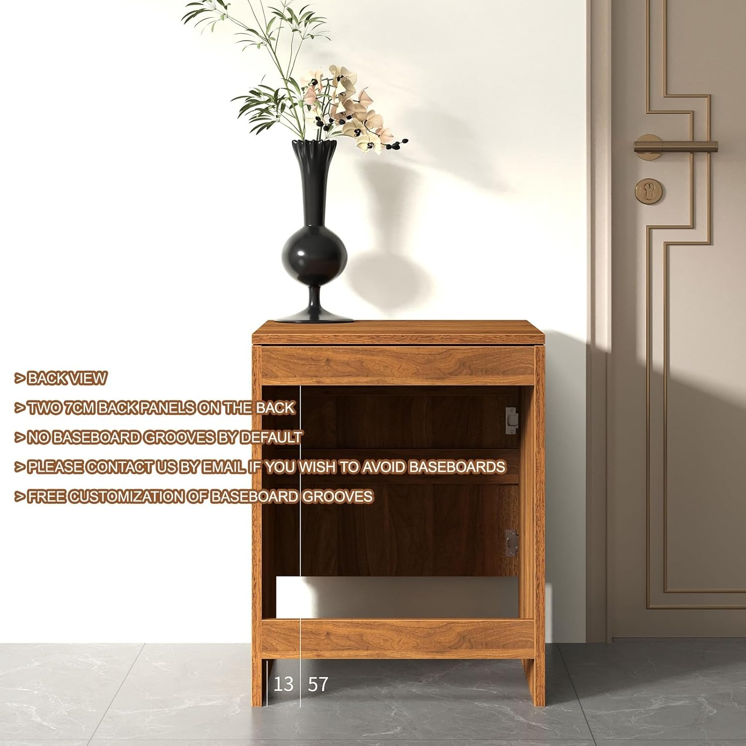 Robot Vacuum Storage Cabinet Walnut Side Table Pull Out Shelf