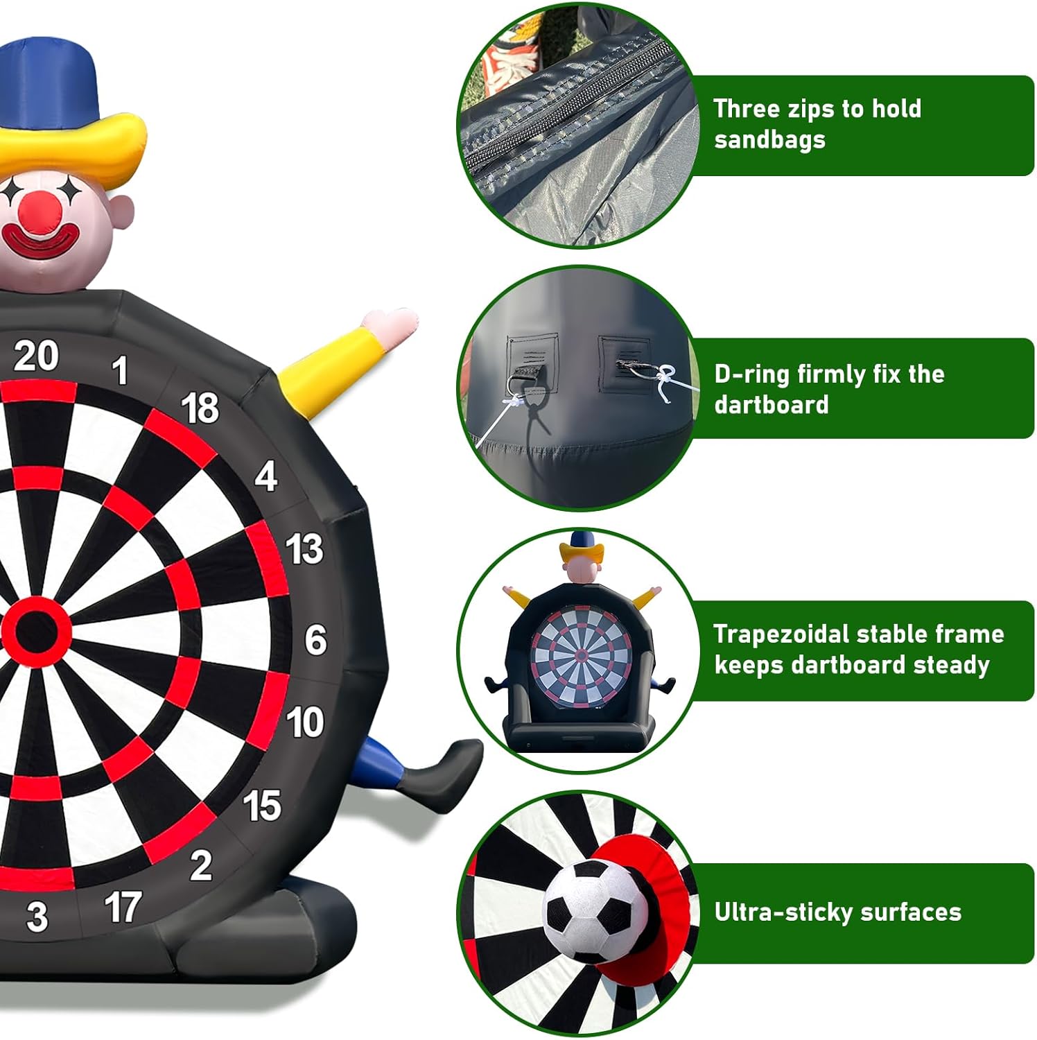 14ft Inflatable Soccer Dart Board Giant Outdoor Game w Blower Balls