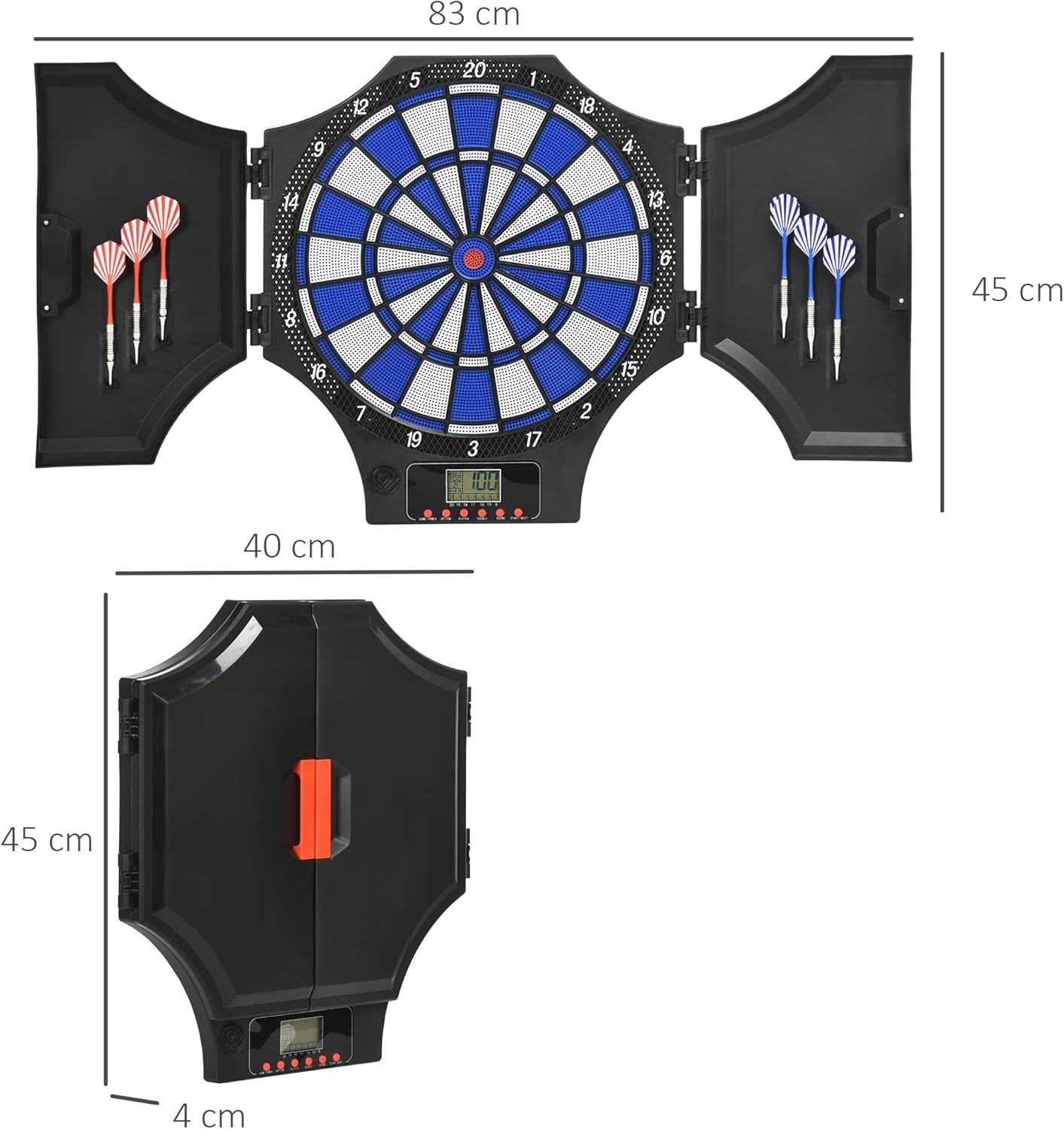 Electronic Dartboard Cabinet Set LCD Scoring 31 Games 6 Darts