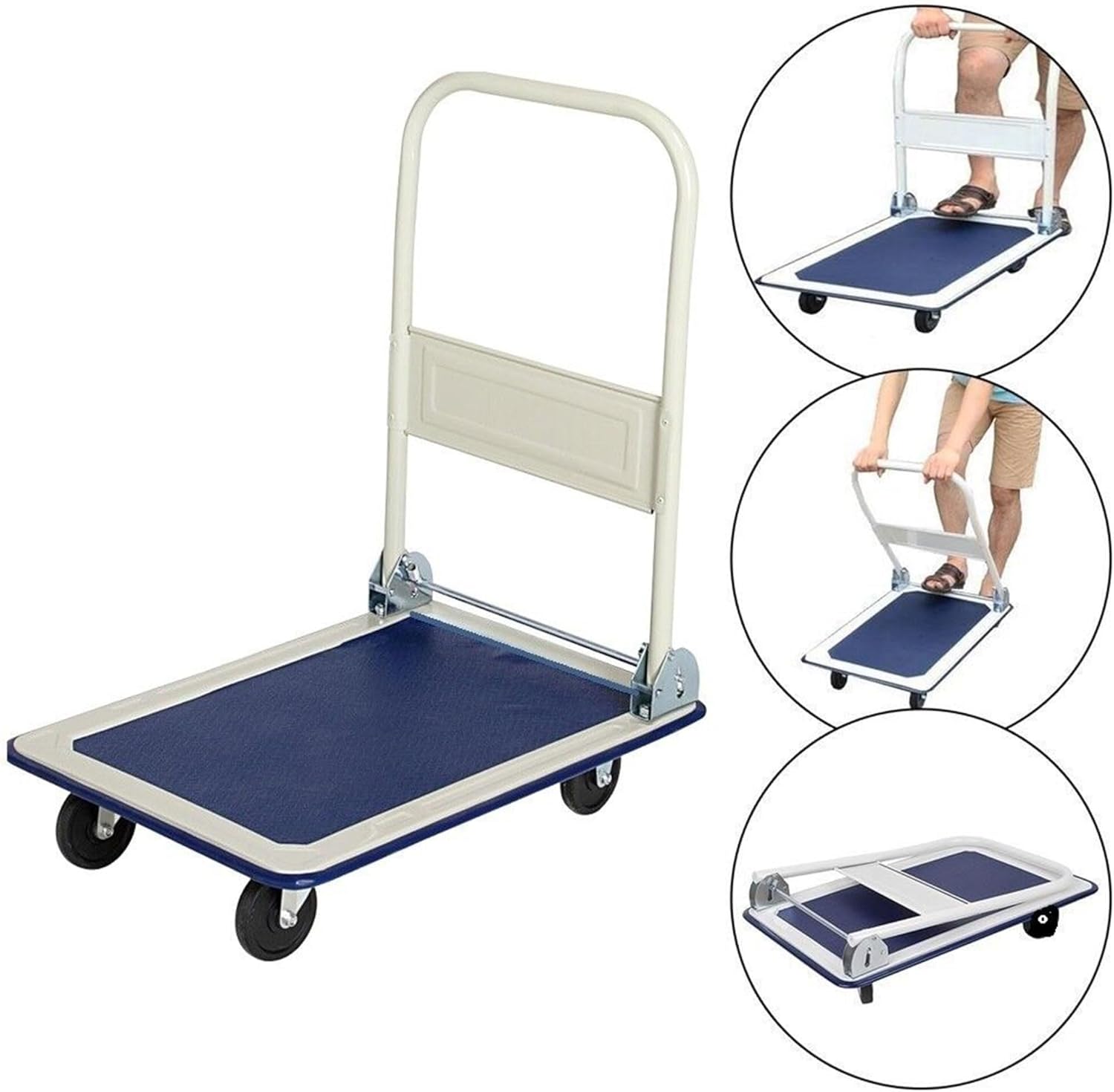 Heavy Duty Folding Platform Trolley 150KG Flatbed Truck Blue