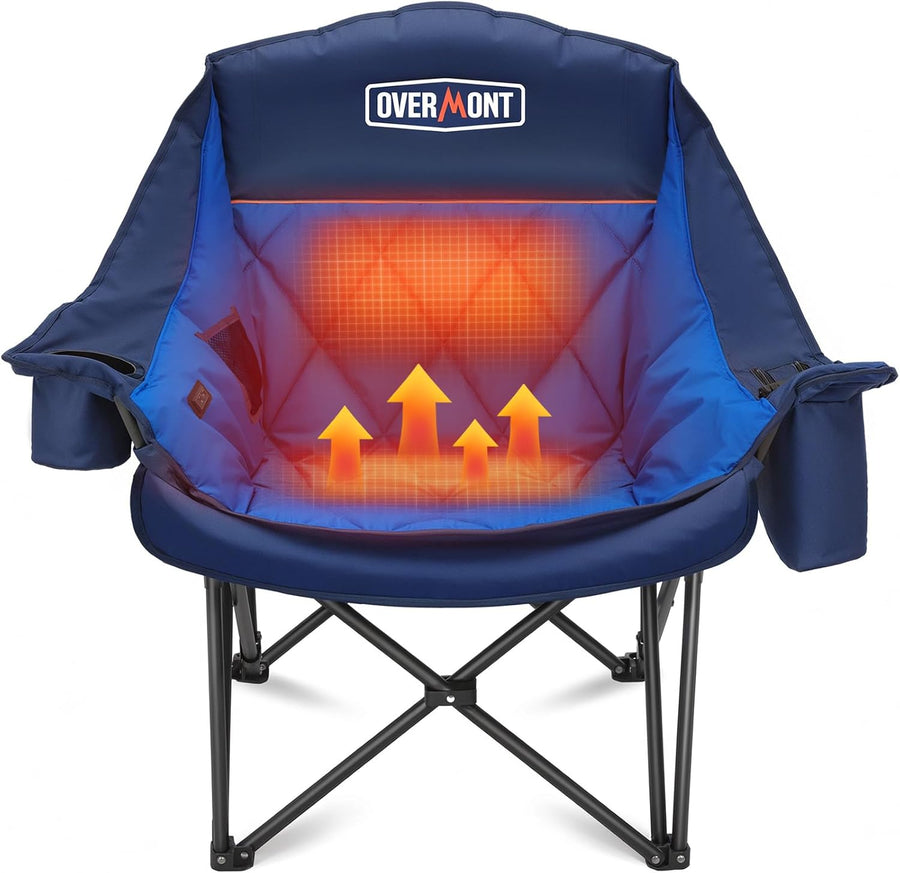Heated XL Camping Chair 400lb Oversized Padded Blue