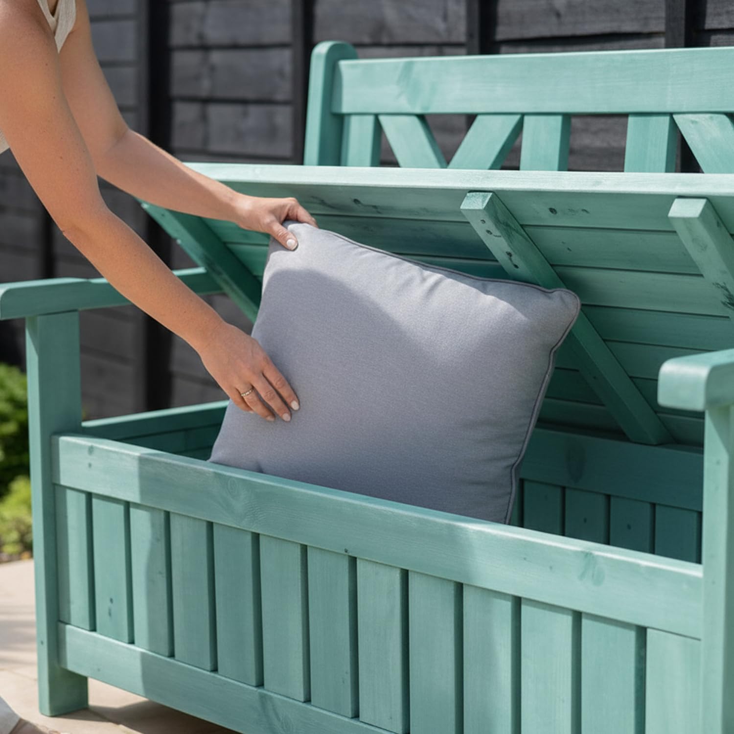 Wooden Garden Storage Bench 110L Outdoor Seat with Chest