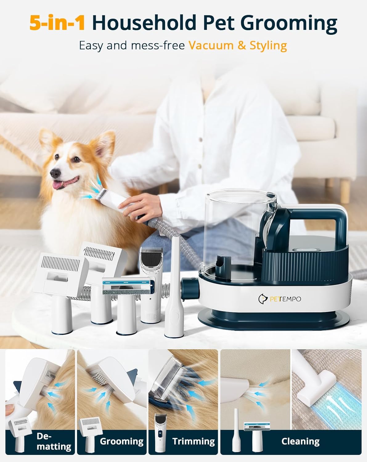 Dog Grooming Vacuum 9 in 1 Pet Hair Remover 2L Shedding Kit