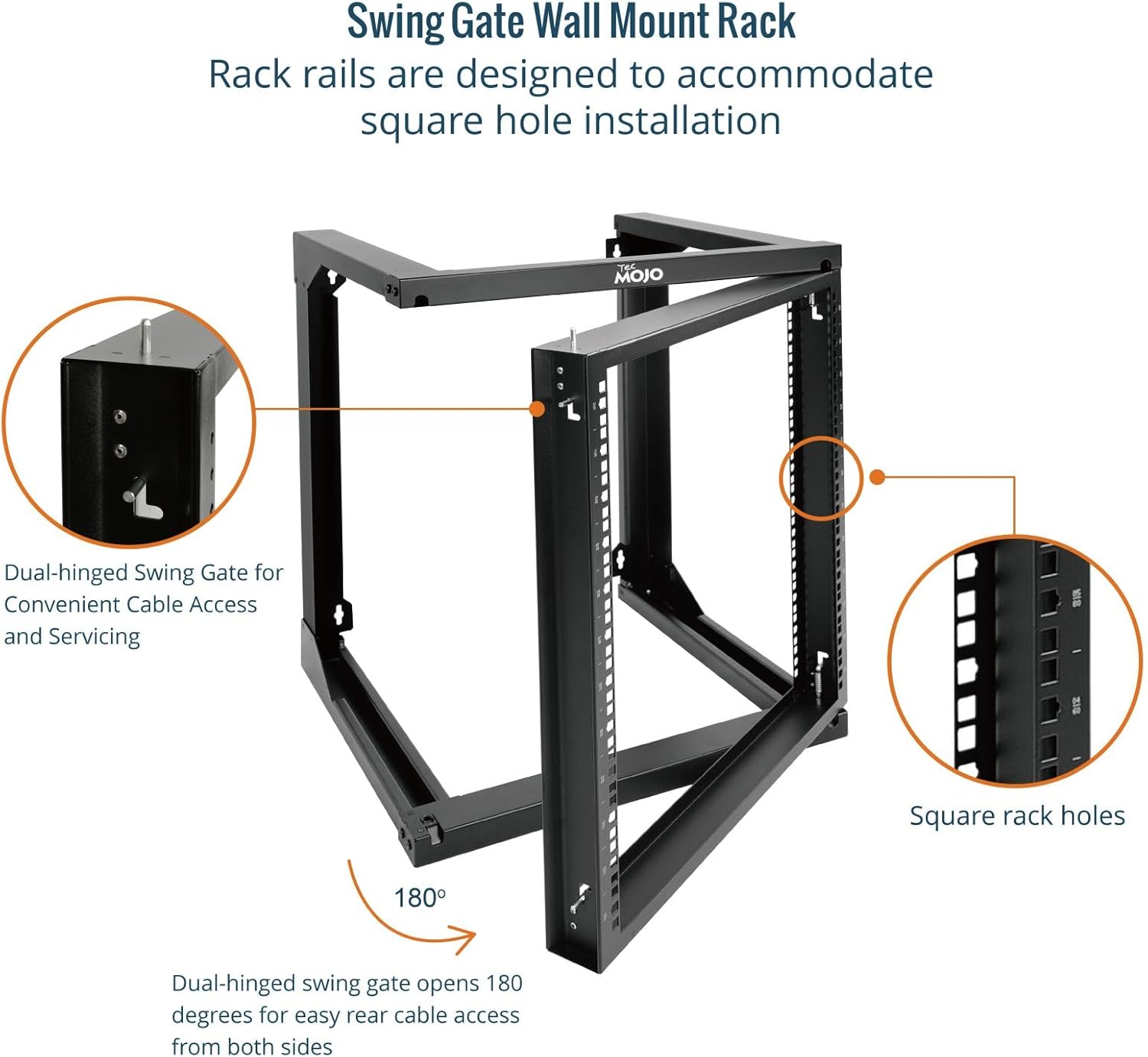 12U Wall Mount Open Frame Server Rack Swing Gate