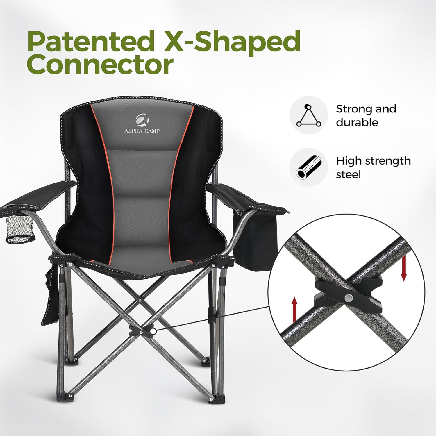 Set of 2 Heavy Duty Folding Camping Chairs 200kg Cooler Black