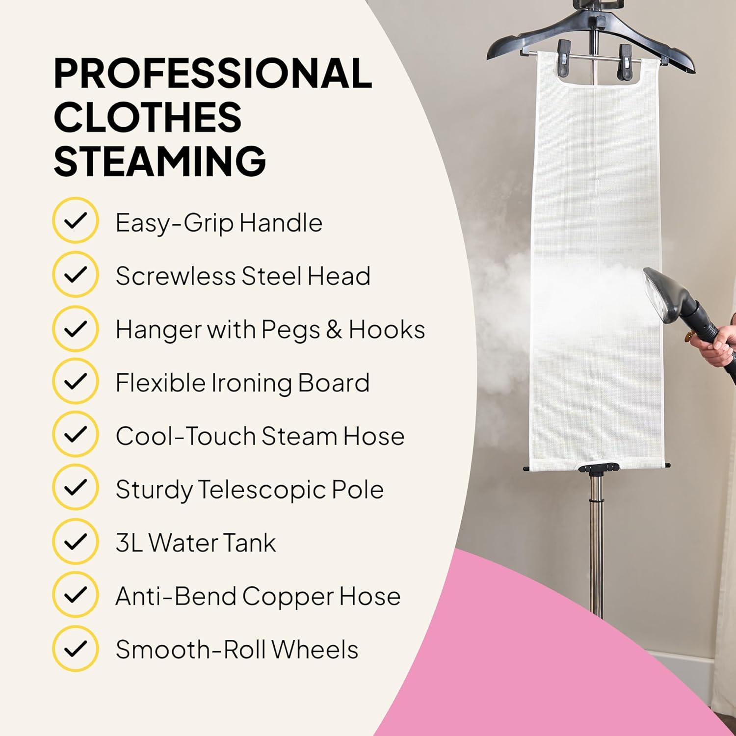 2200W Garment Steamer 3L Tank Upright 2 Modes Professional