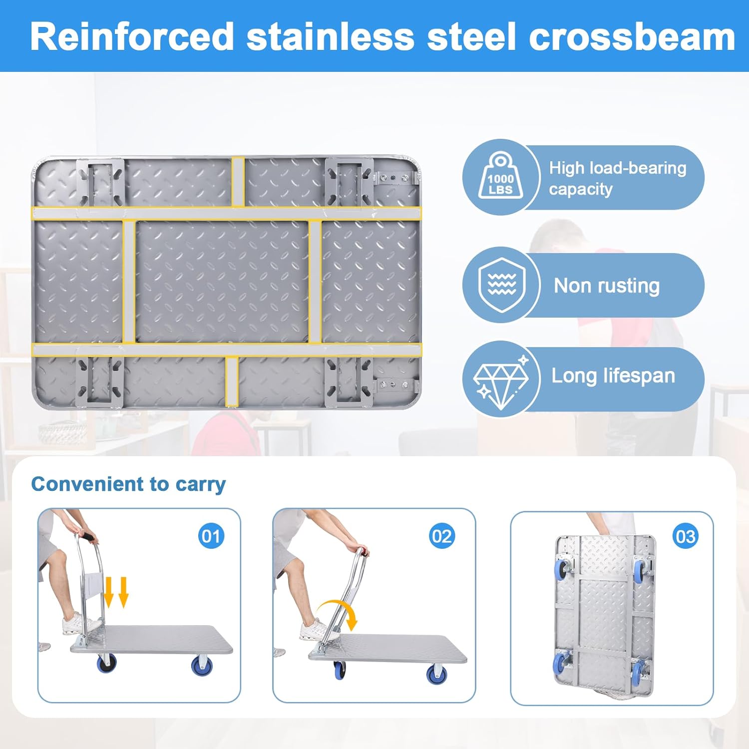 150KG Folding Platform Trolley Hand Truck Silver Cart