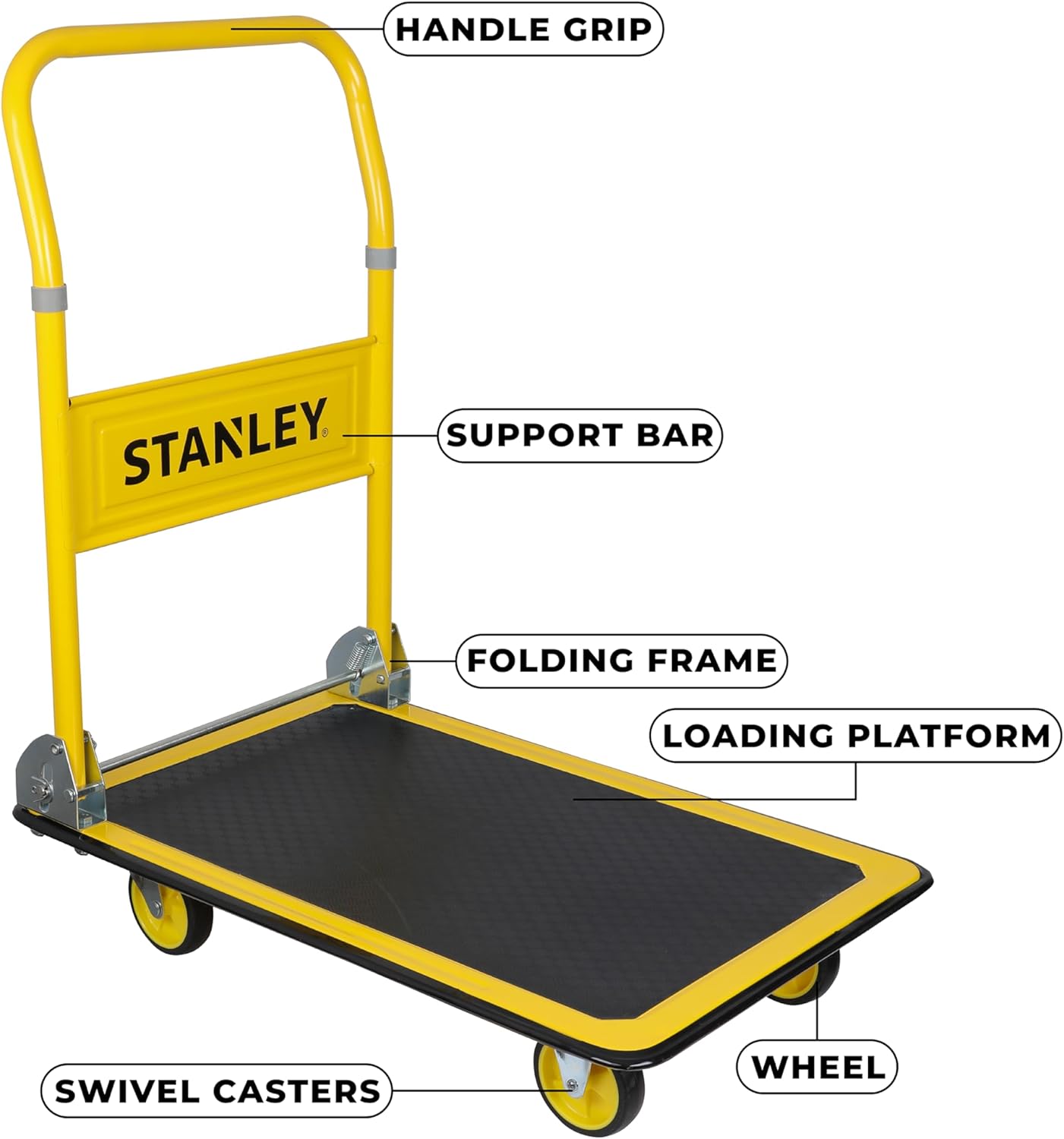 Heavy Duty Platform Truck 150KG Non Slip Trolley Yellow