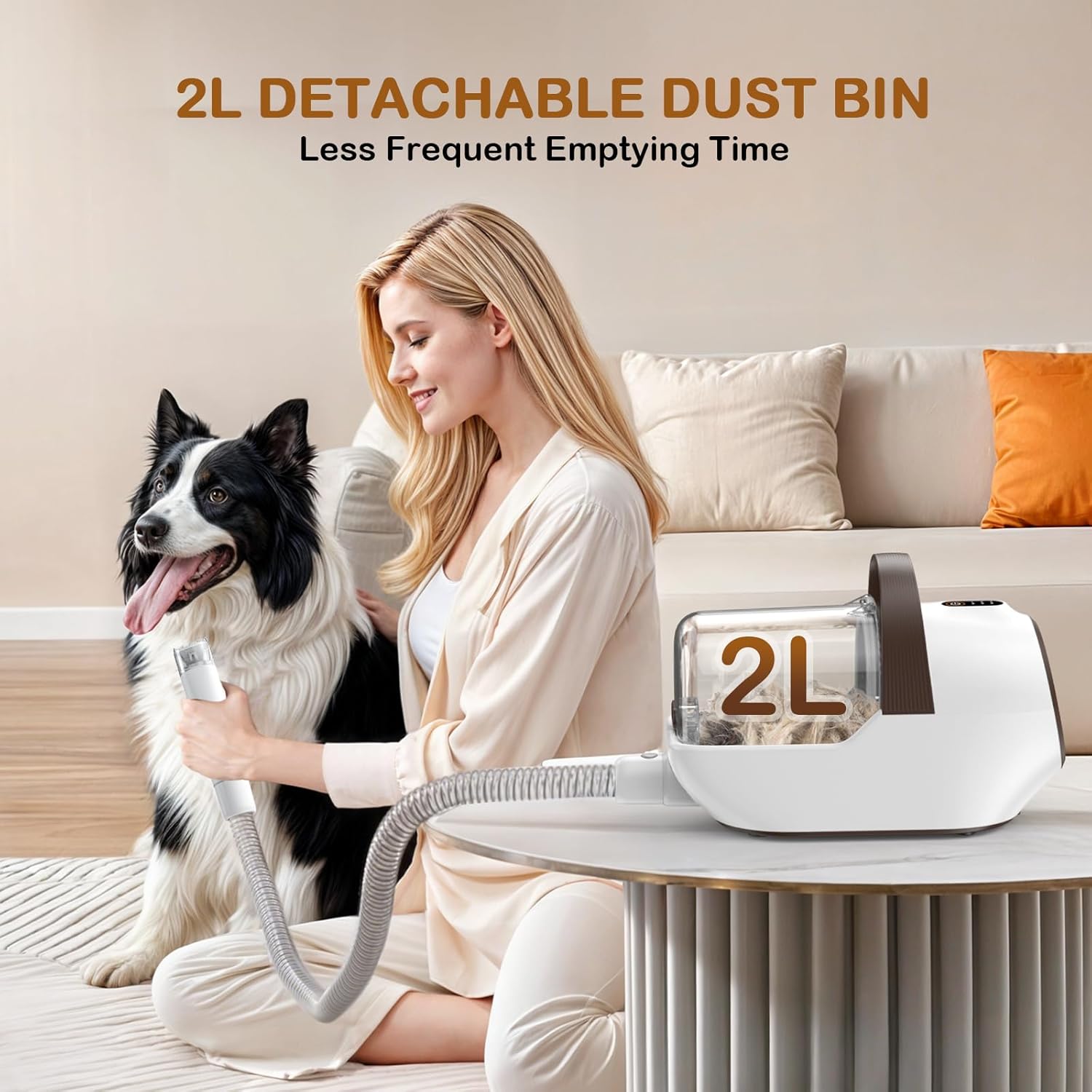 Dog Grooming Vacuum Kit 10000Pa 2L Nail Grinder Caramel