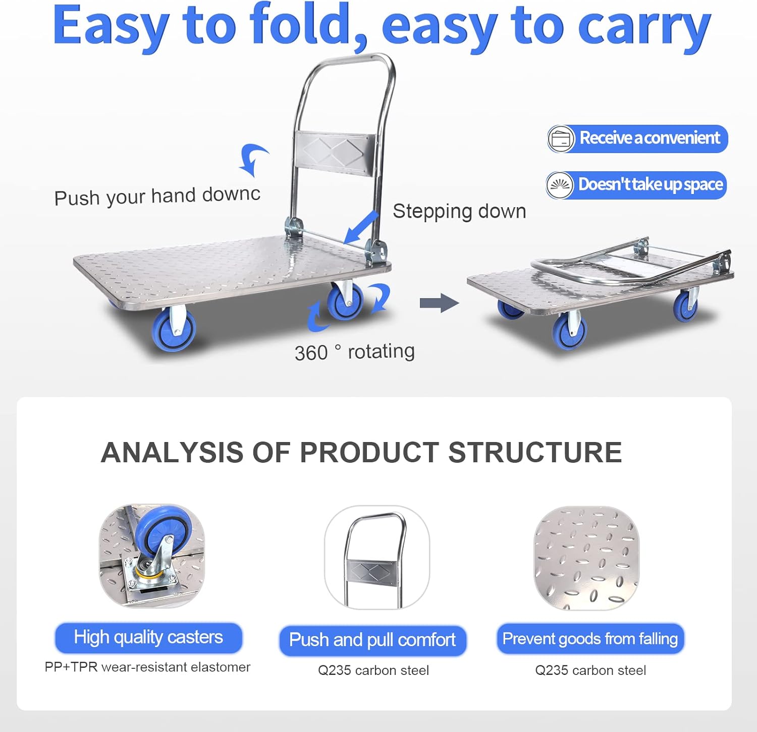 150KG Folding Platform Trolley Hand Truck Push Cart Dolly