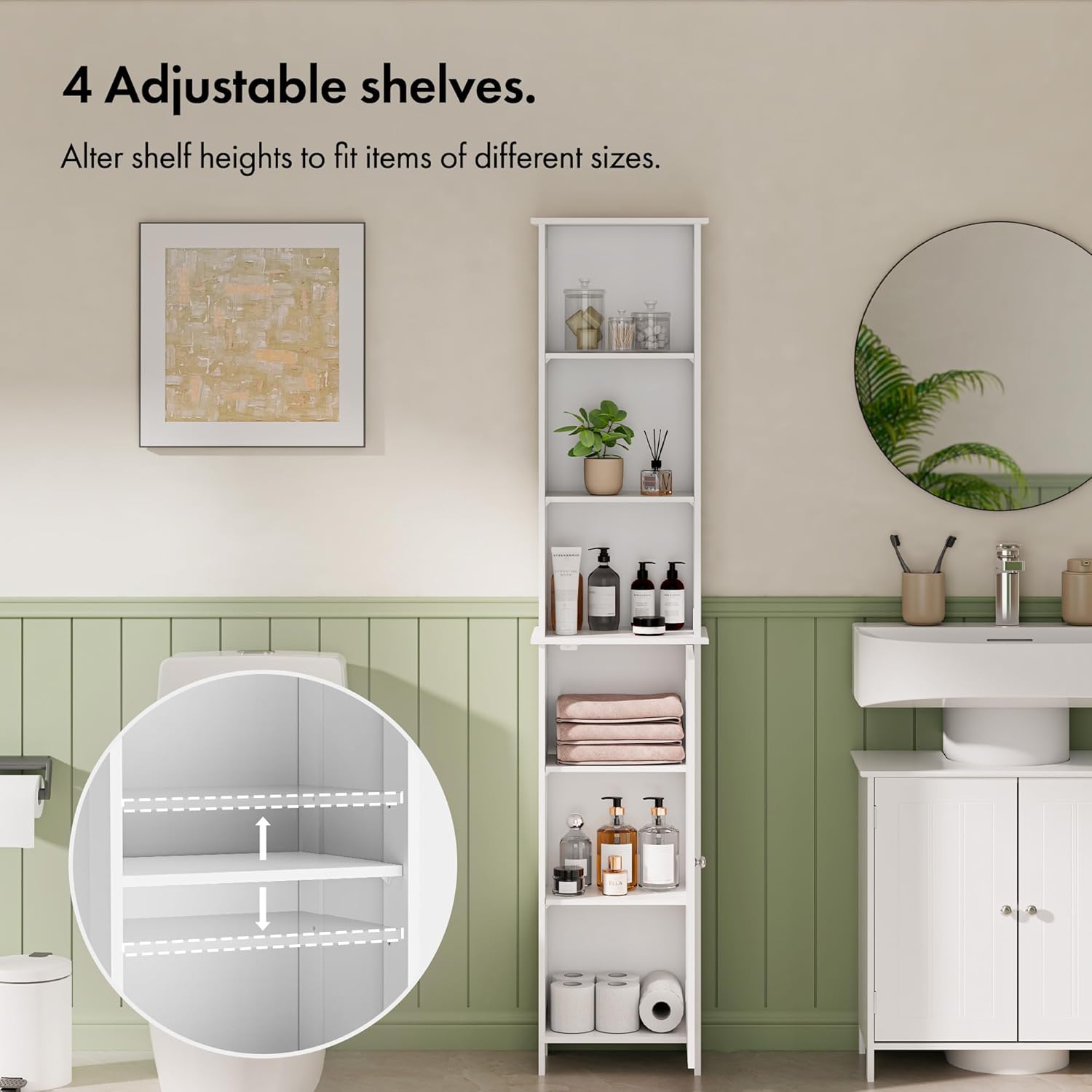 Tall Bathroom Cabinet White 6 Shelf Shaker Storage Unit
