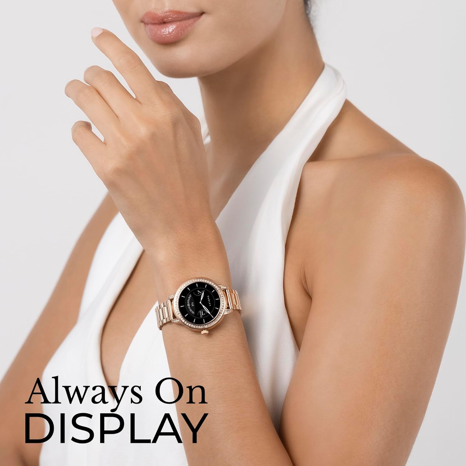 Rose Gold Ladies AMOLED Smart Watch Fitness Tracker Heart Rate Monitor