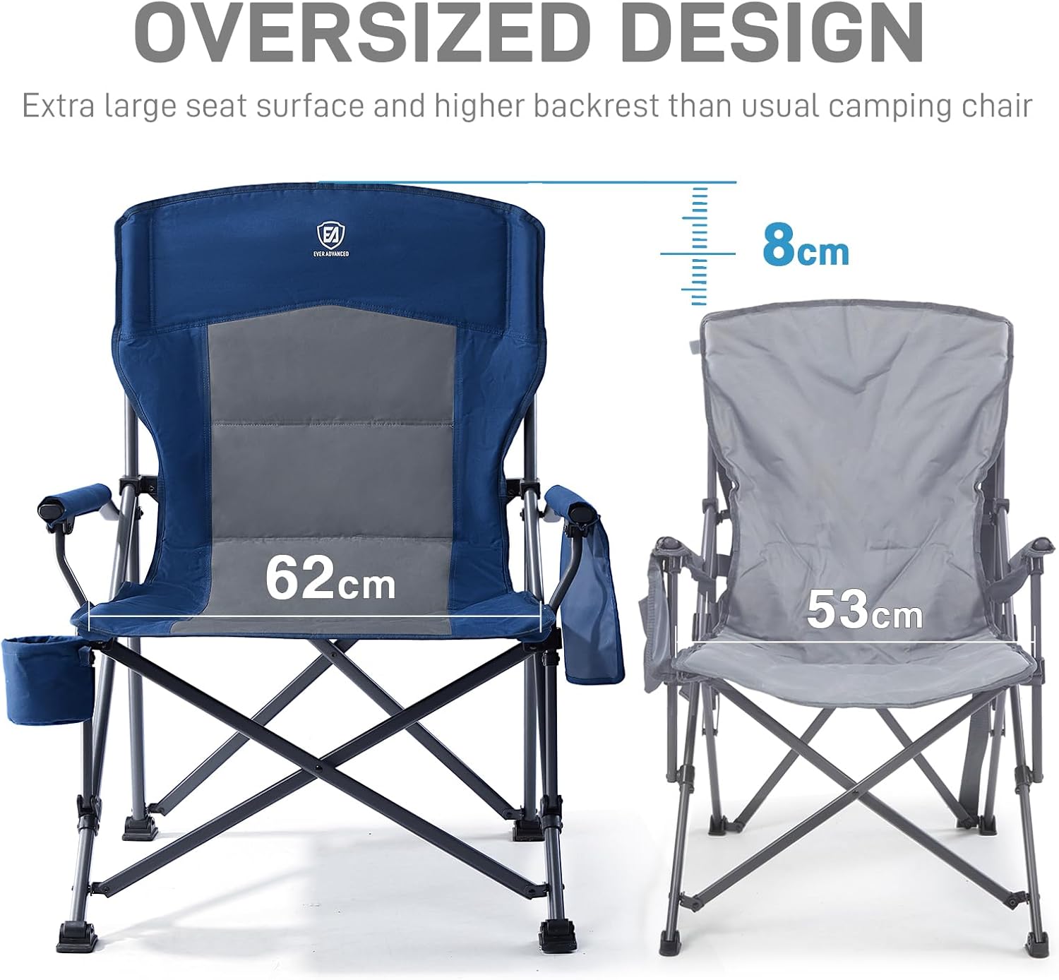 Oversized Folding Camping Chair 230kg Heavy Duty Blue