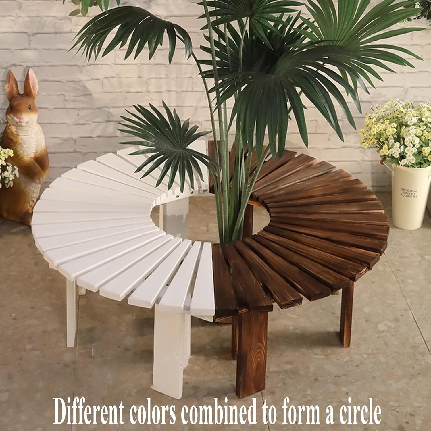 Curved Wooden Garden Bench Outdoor Patio Seat Weatherproof Yellow