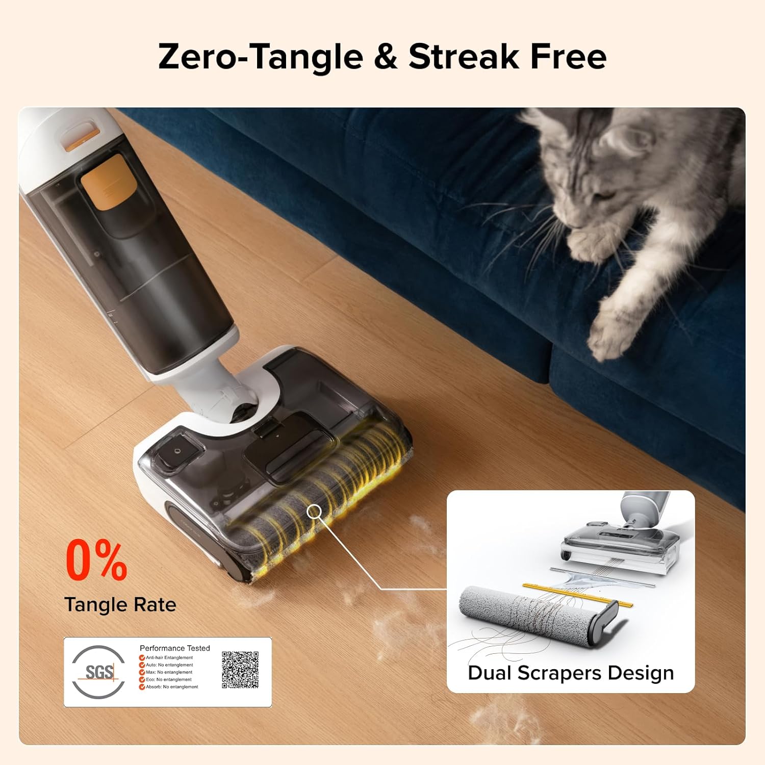 Cordless Wet Dry Vacuum 20000Pa Floor Washer Self Clean Light