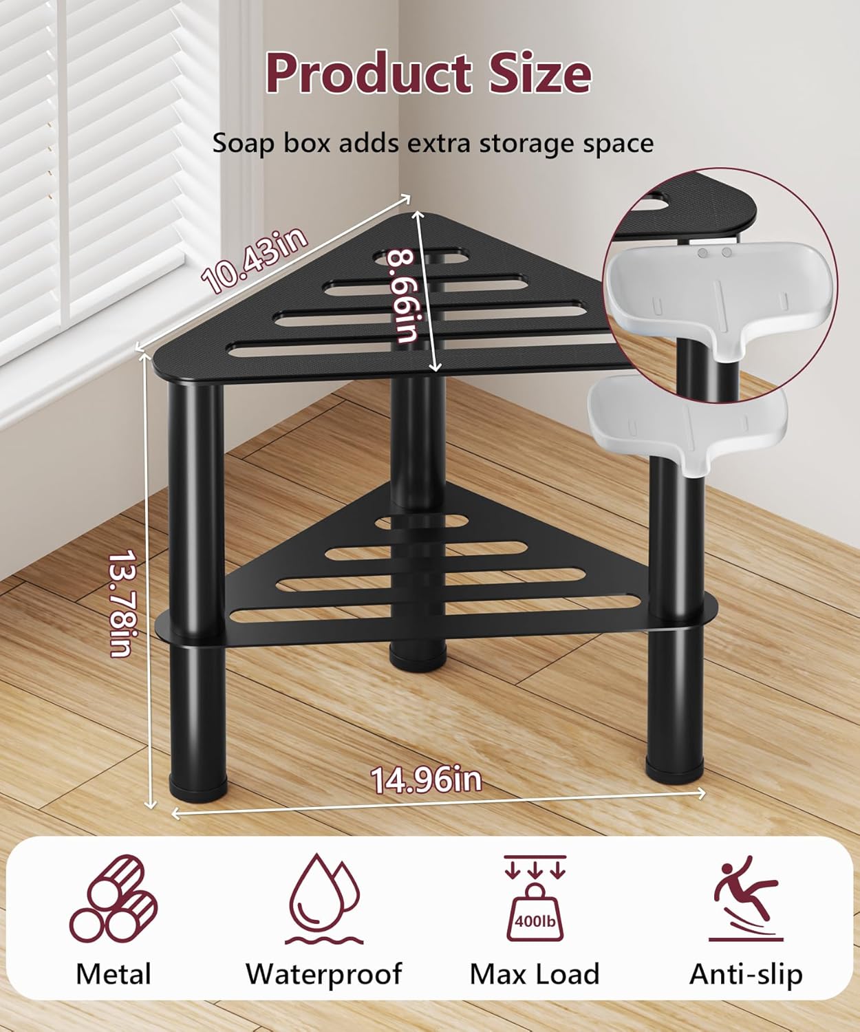 Corner Shower Stool Foot Rest Bench Metal Waterproof Non Slip