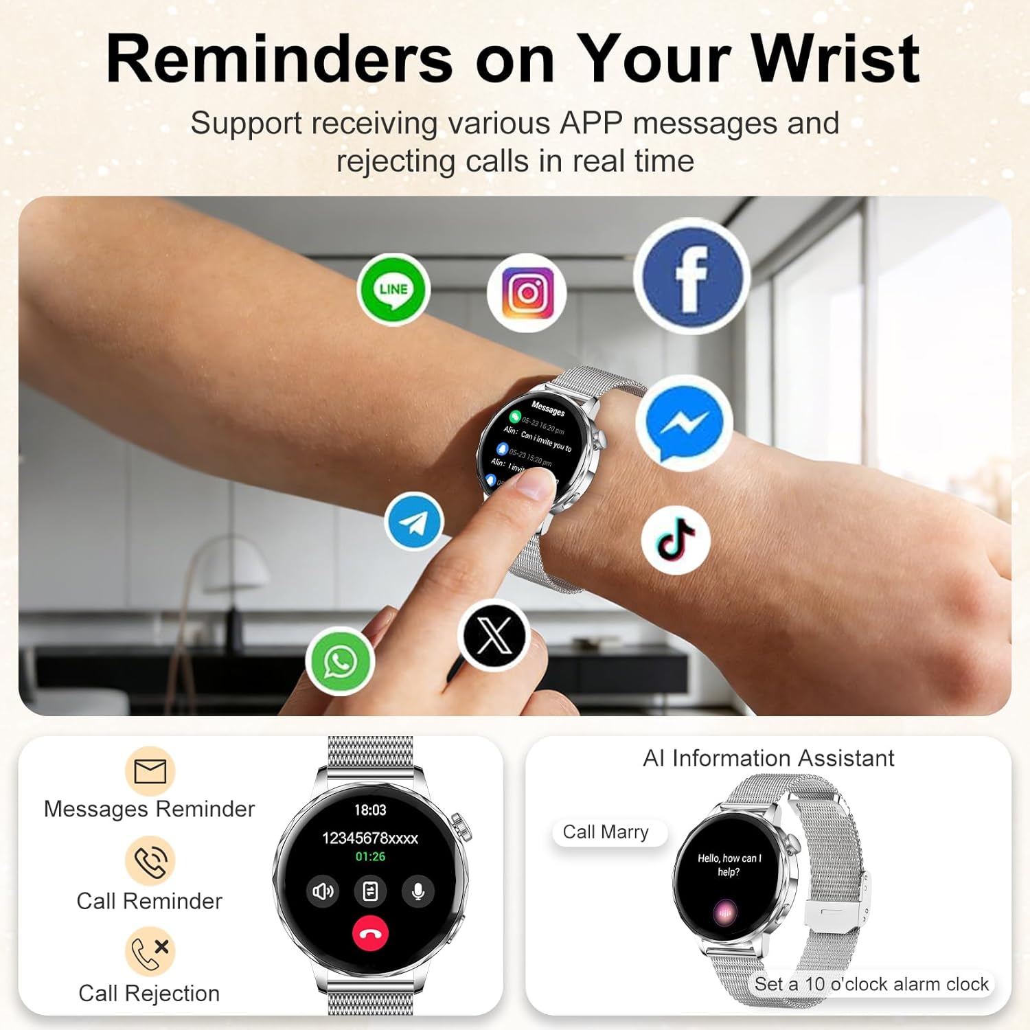 Ladies Smart Watch Call 110 Sports 2 Bands Silver
