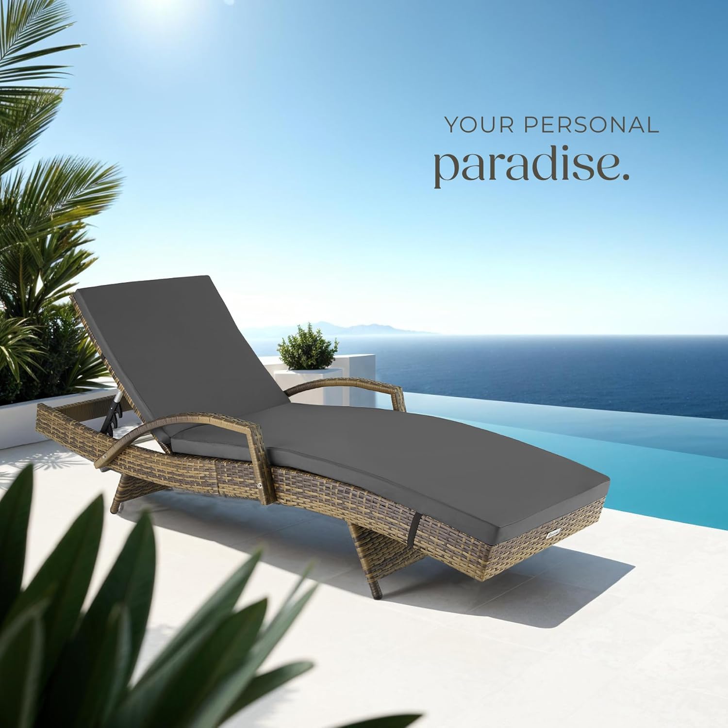 Rattan Sun Lounger 5 Position Recliner Cushion Nature
