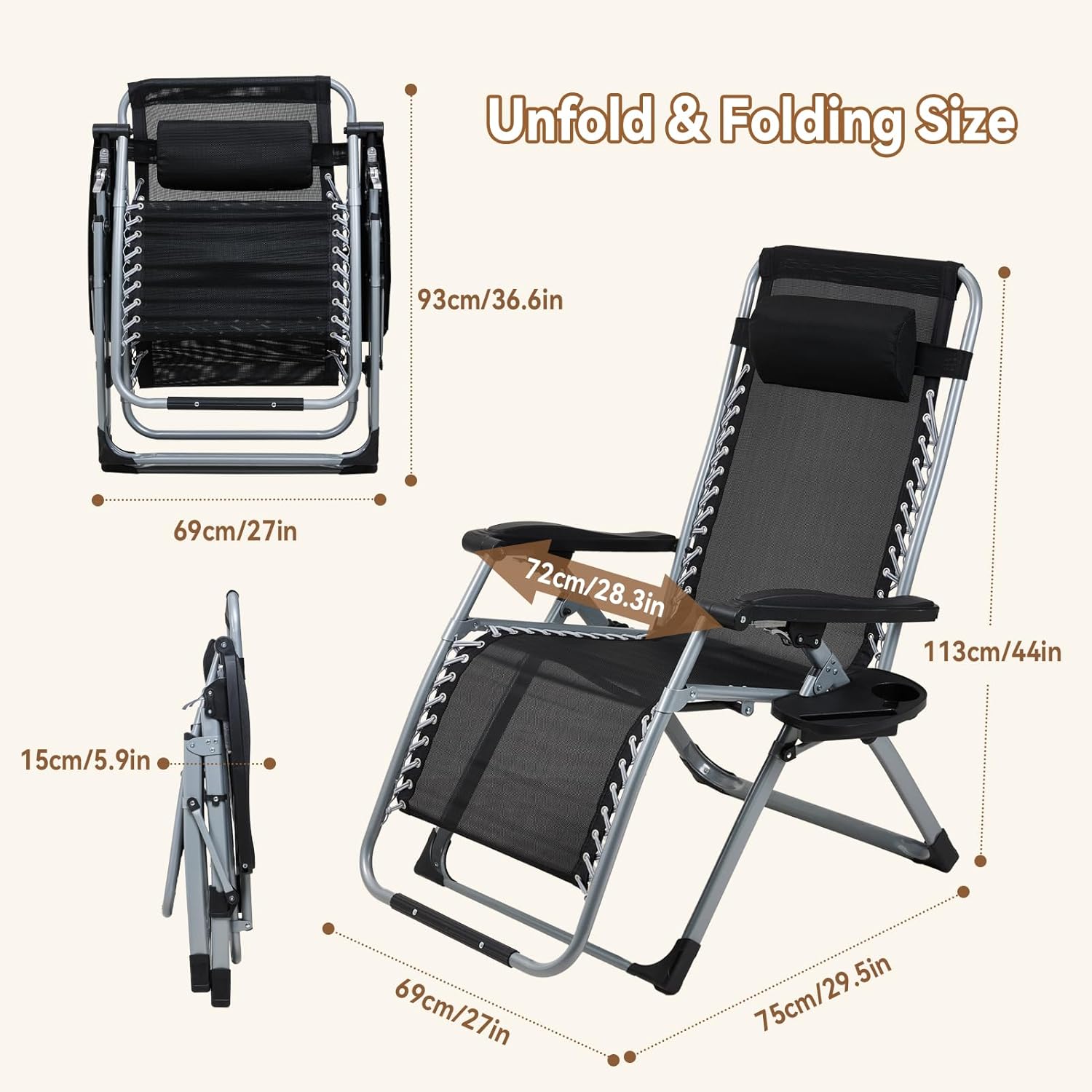 Zero Gravity Recliner Chair Wide Folding Sun Lounger Grey