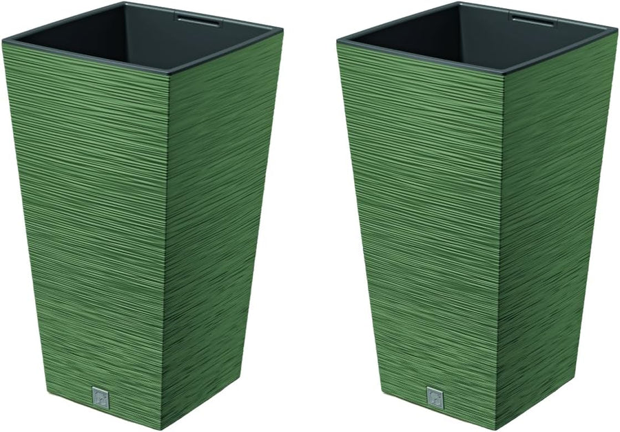 Set of 2 Tall Square Planters Green Modern Indoor Outdoor Pots