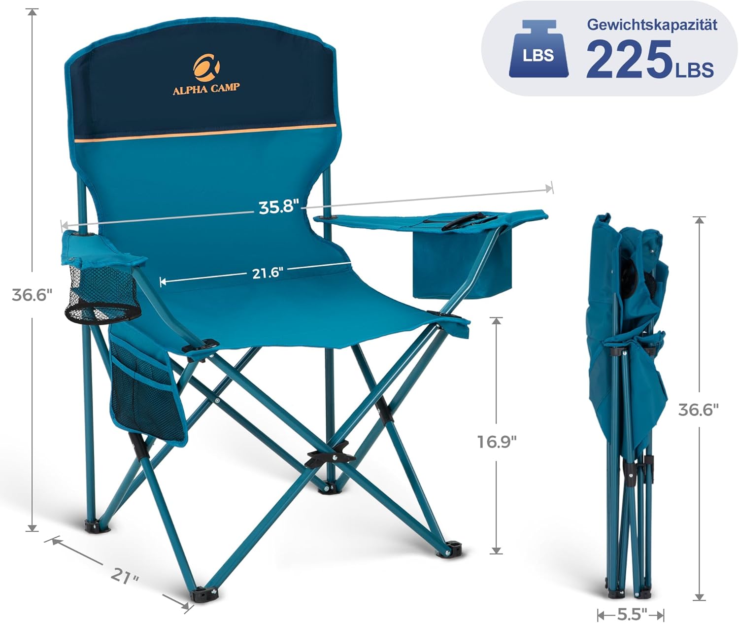Set of 2 Folding Camping Chairs Cooler Bag Blue