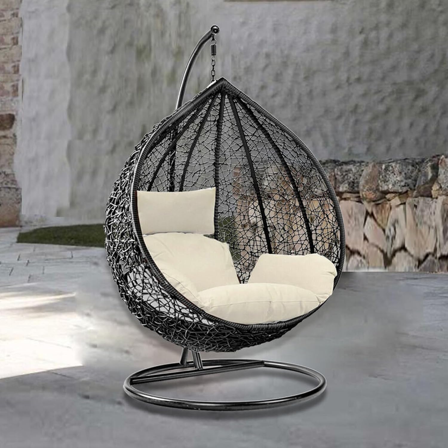 Hanging Egg Chair With Stand Cushion Black White