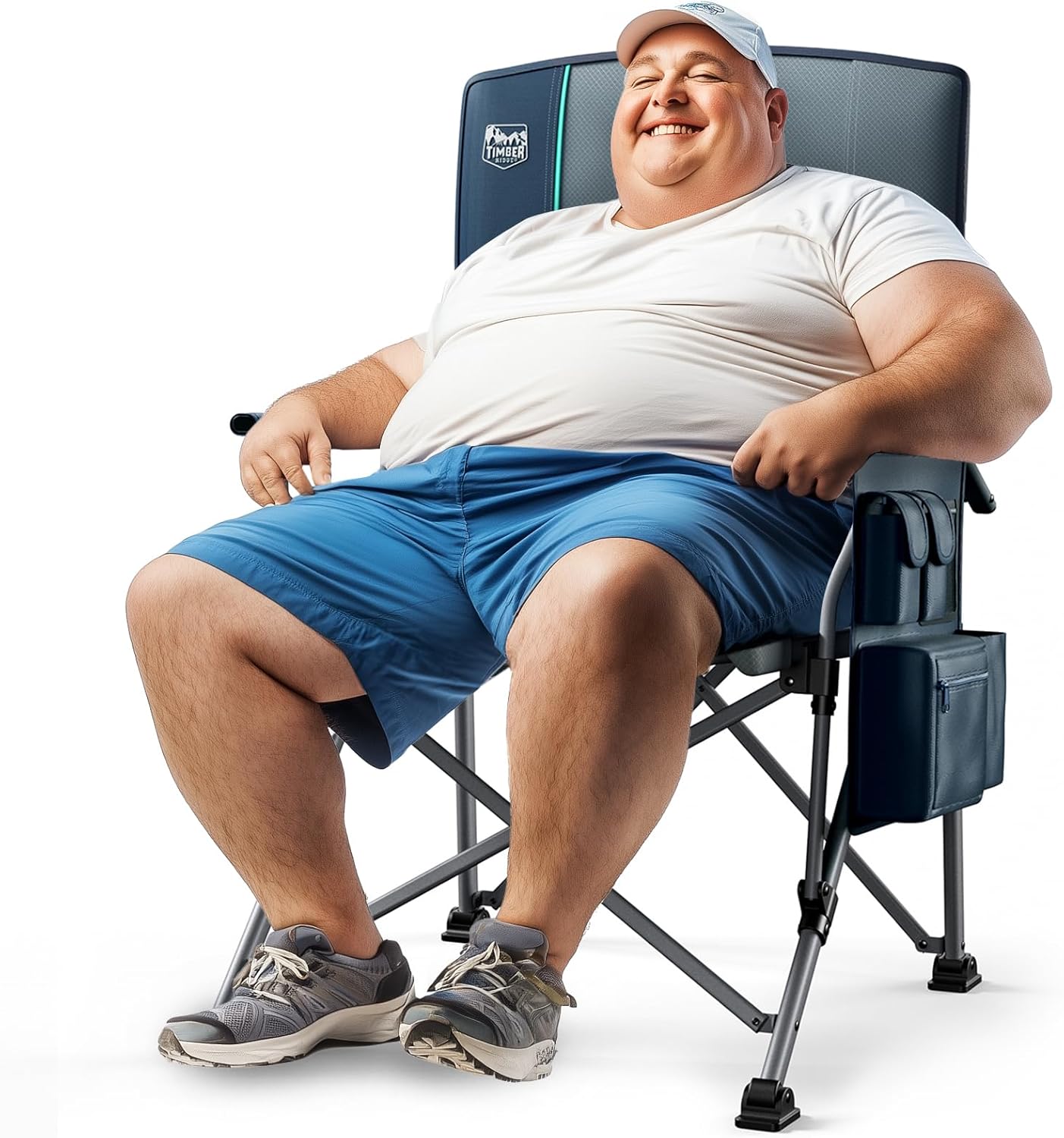 Oversized Camping Chair with Lumbar Support Cooler Pocket Blue