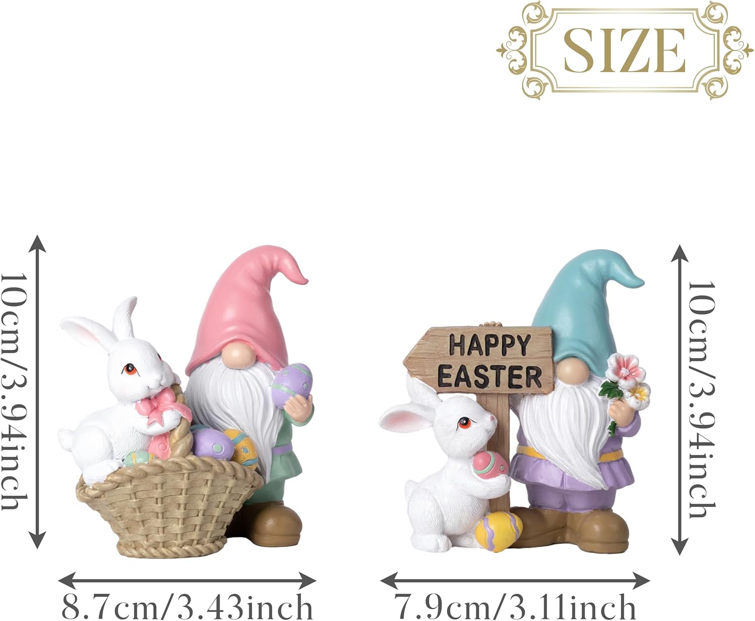 2Pcs Easter Gnome Figurines Resin Bunny Egg Spring Decor