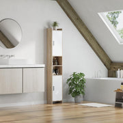 Tall Slim Storage Cabinet White Walnut Shelves Door Unit