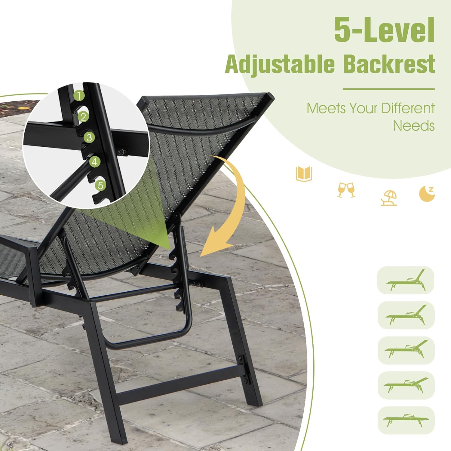 Rattan Sun Lounger 5 Position Recliner with Armrests