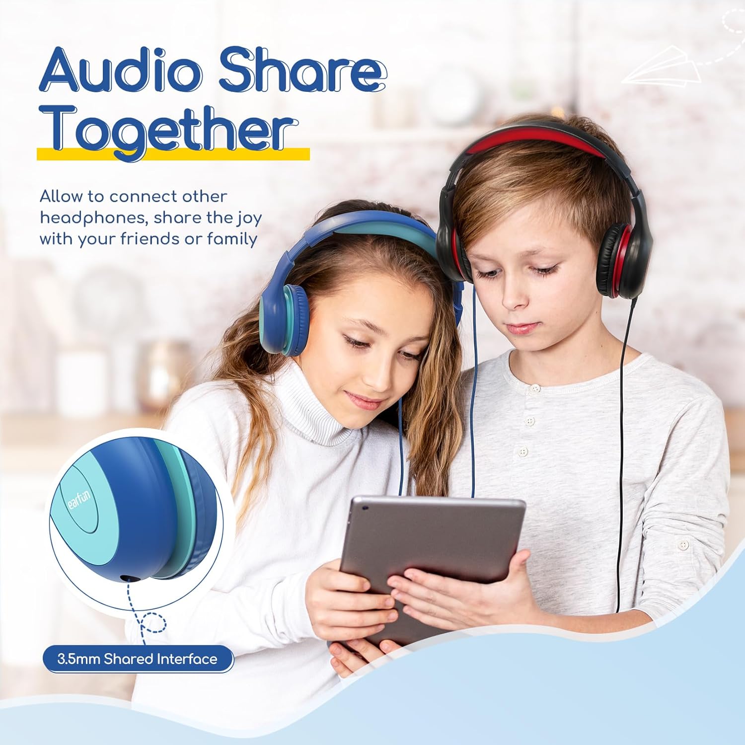 Kids Wired Headphones 85dB Volume Limit Foldable Over Ear Stereo