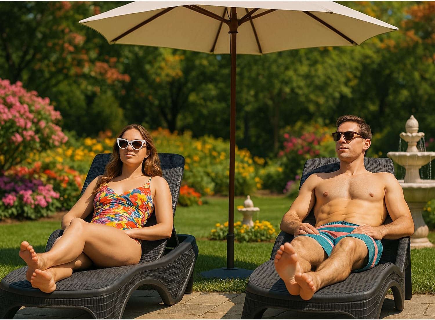 Luxury Rattan Style Sun Lounger 5 Position Black